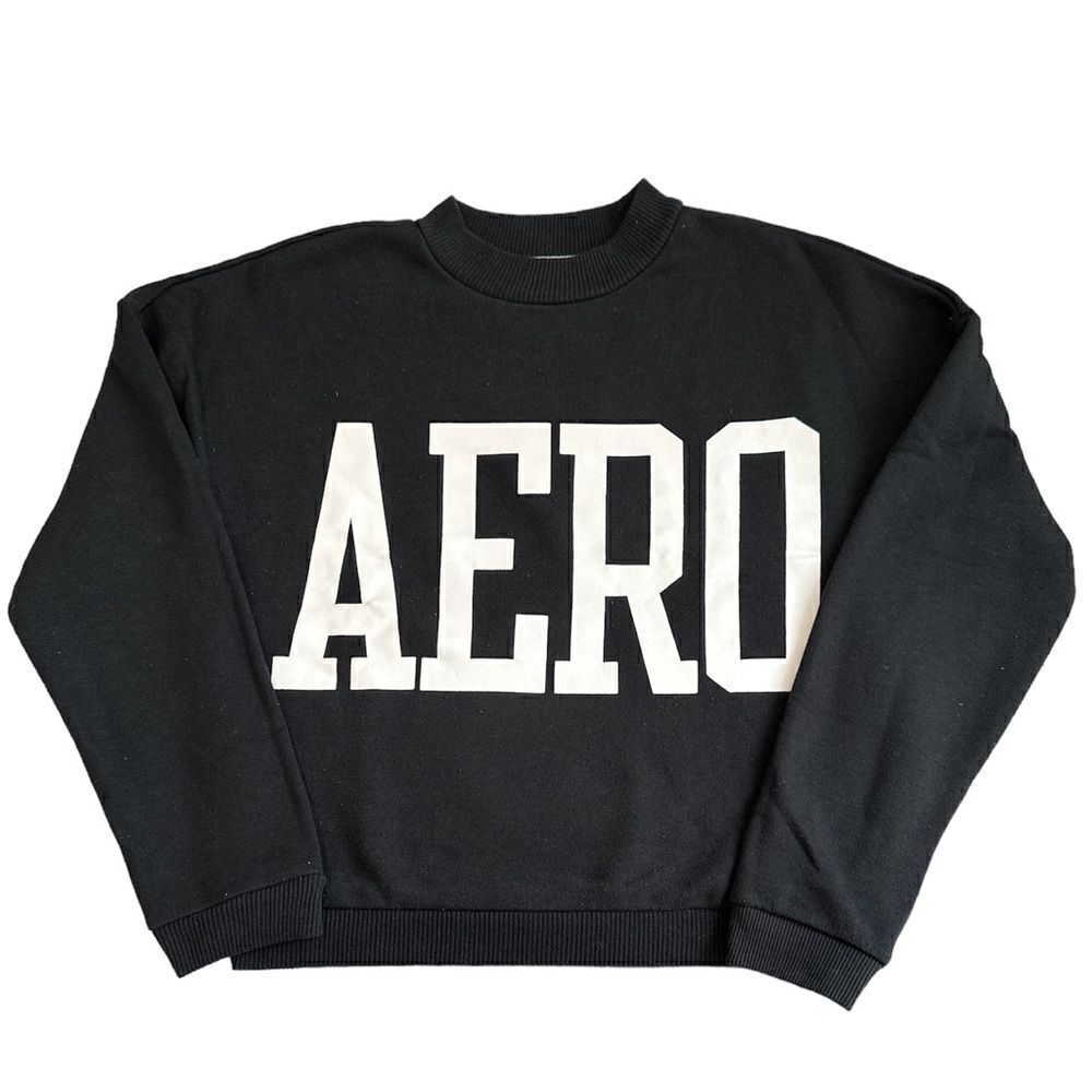 Aeropostale AERO Logo Crewneck Black Sweatshirt Size Large